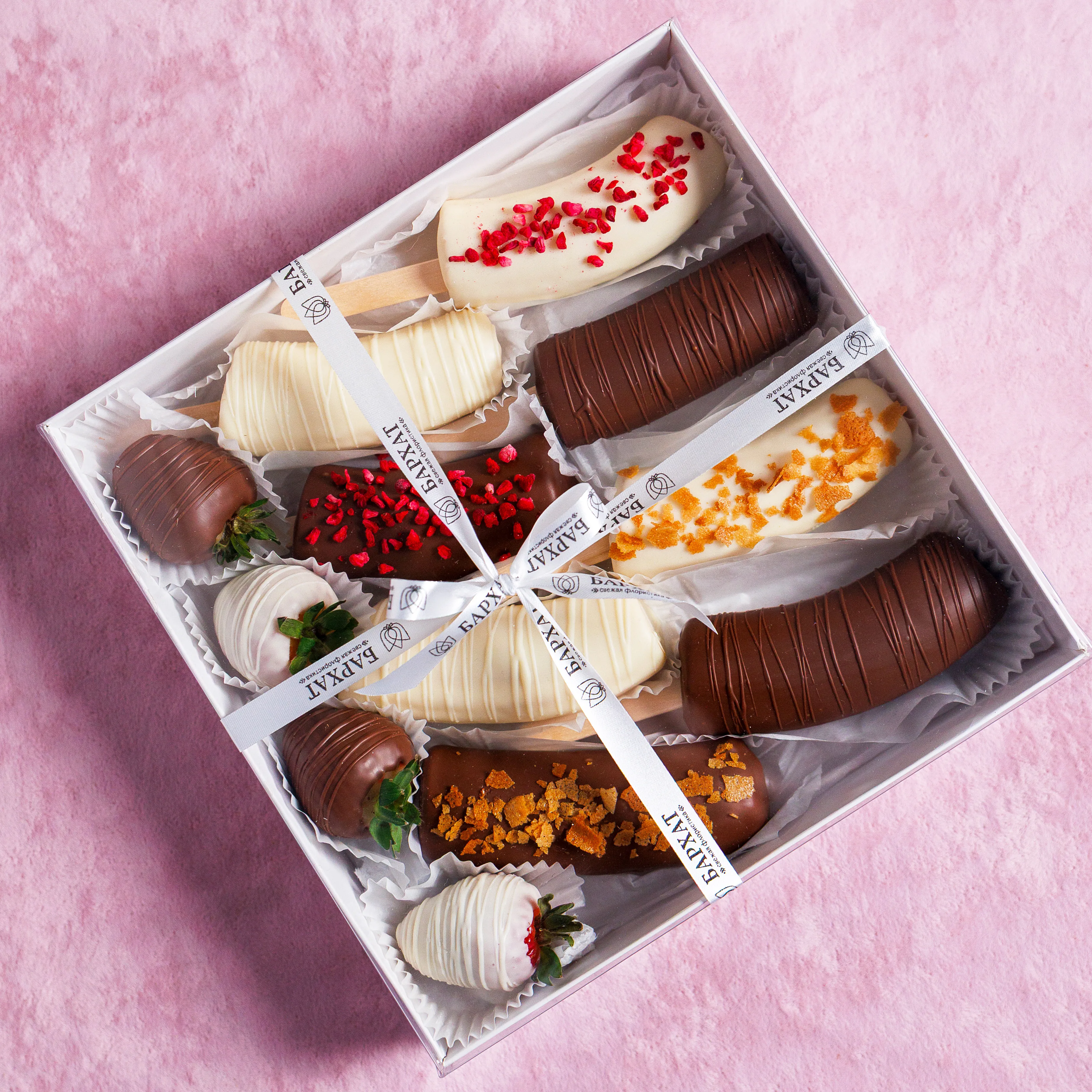 Букет Бананы в шоколаде с клубникой От всего сердца