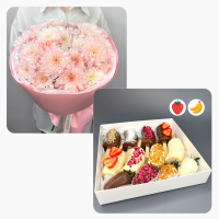 Букет Комбо-набор клубника, бананы и цветы "Искренний вкус"