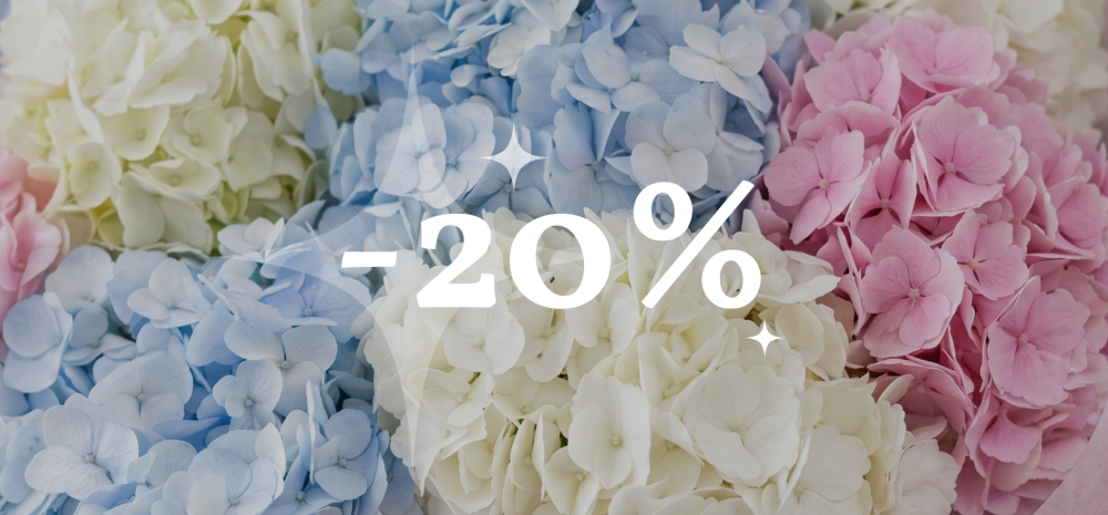 Скидка -20% на все букеты с гортензией