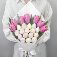 Букет Комплимент с розовыми тюльпанами №2