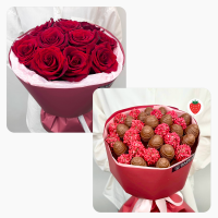 Букет Комбо-набор клубника и цветы "Любовь на максимум"