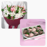 Букет Комбо-набор клубника и цветы "Код: Розовый"